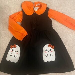 H&M Black Dress with Orange Sleeves and Collar